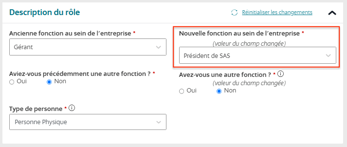 Sélectionnez le nouveau rôle de Président de SAS